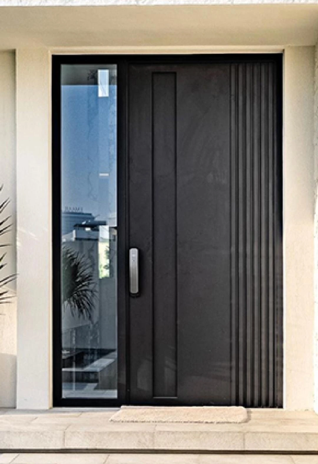 Aluminum pivot door with smart lock